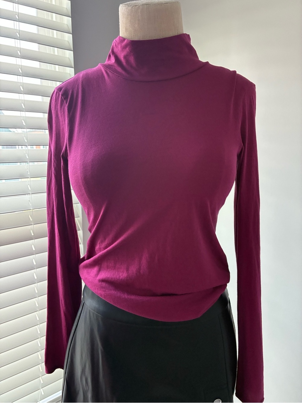 By Anthropologie Women's Simple Magenta Mock Neck Long Sleeve Layering Top